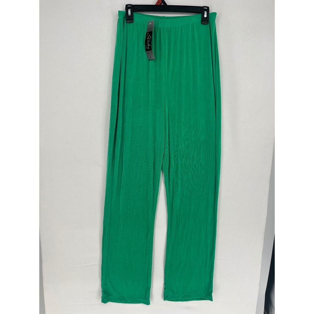 Slinky Brand Knit Pants Womens Green Wide Leg Elastic Waist 545 SET USA